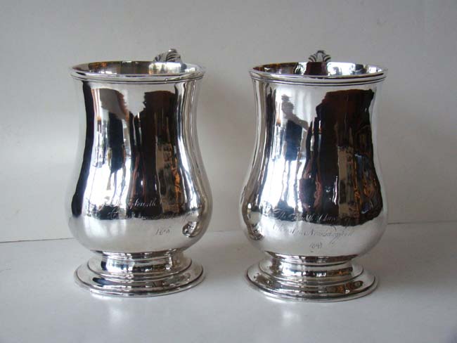 A Rare pair of Silver Canns inscribed "The Fourth Church of Christ in Newburyport, 1808" made by Boston silversmith Jesse Churchill. — image 4